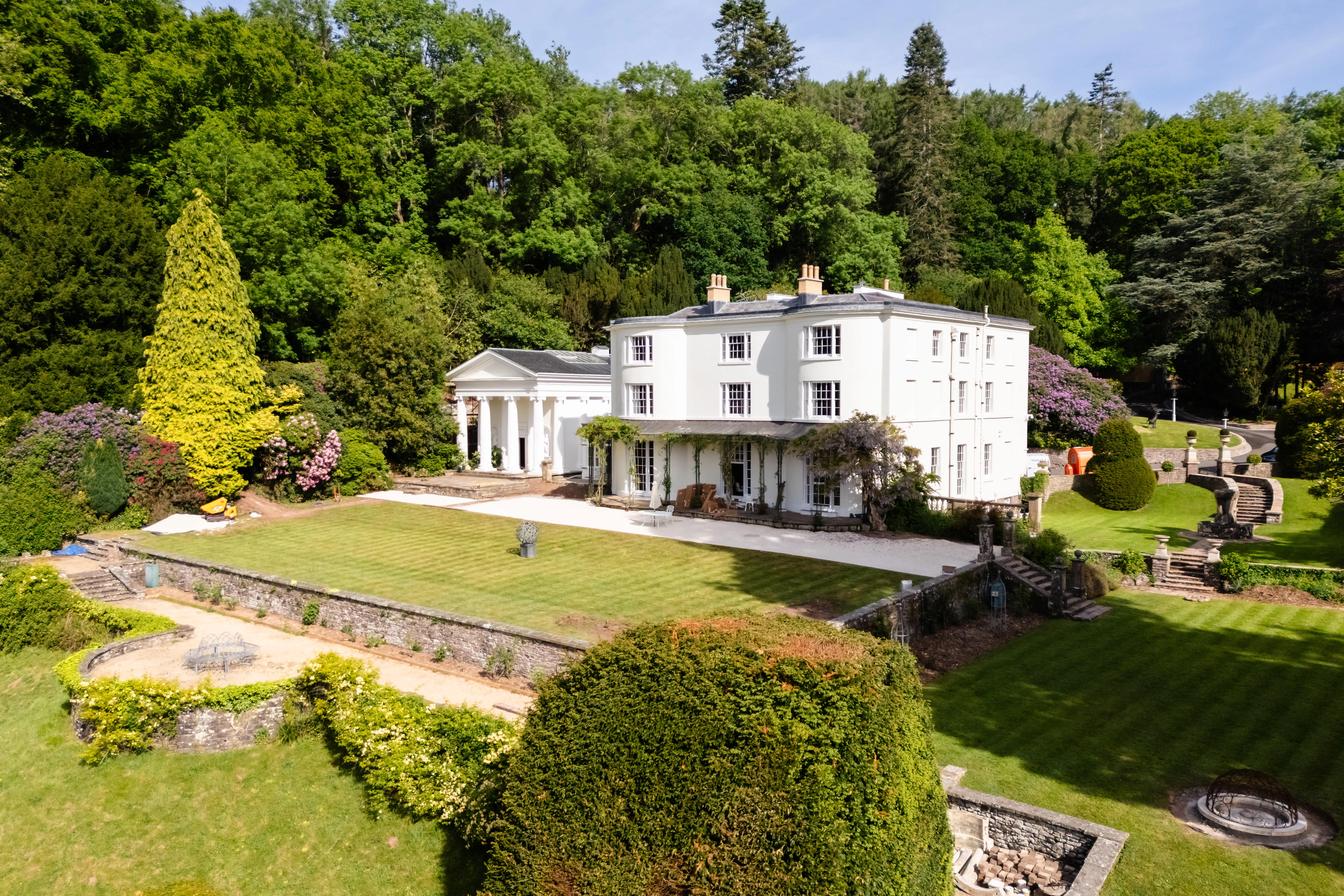 Aerial view of estate accommodation and surrounding grounds.