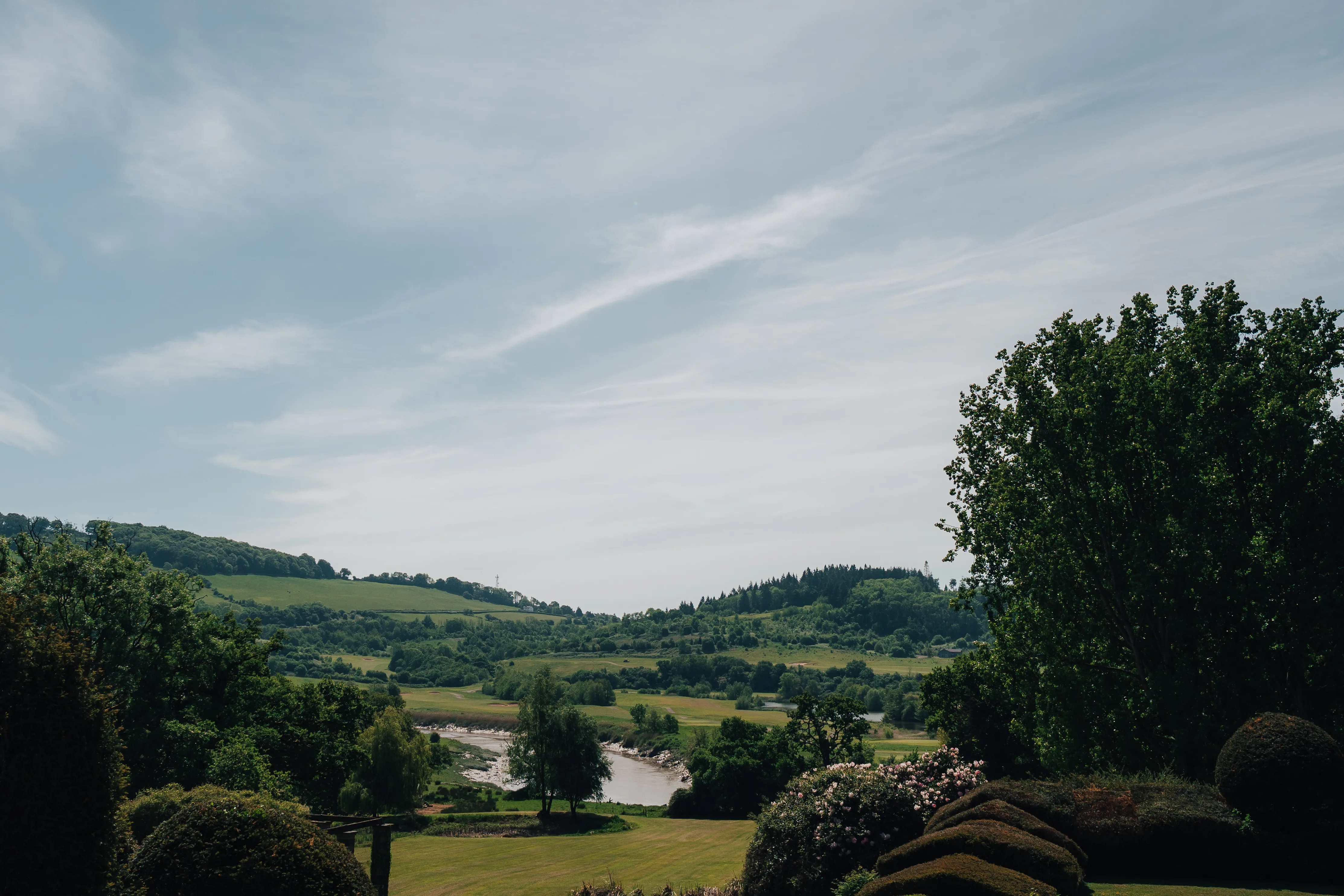 The estate landscape and mature trees at Glen Usk.